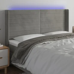 Tete de lit a LED Gris clair 203x16x118/128 cm Velours
