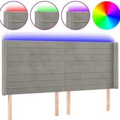 Tete de lit a LED Gris clair 203x16x118/128 cm Velours