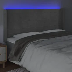 Tete de lit a LED Gris clair 203x16x118/128 cm Velours