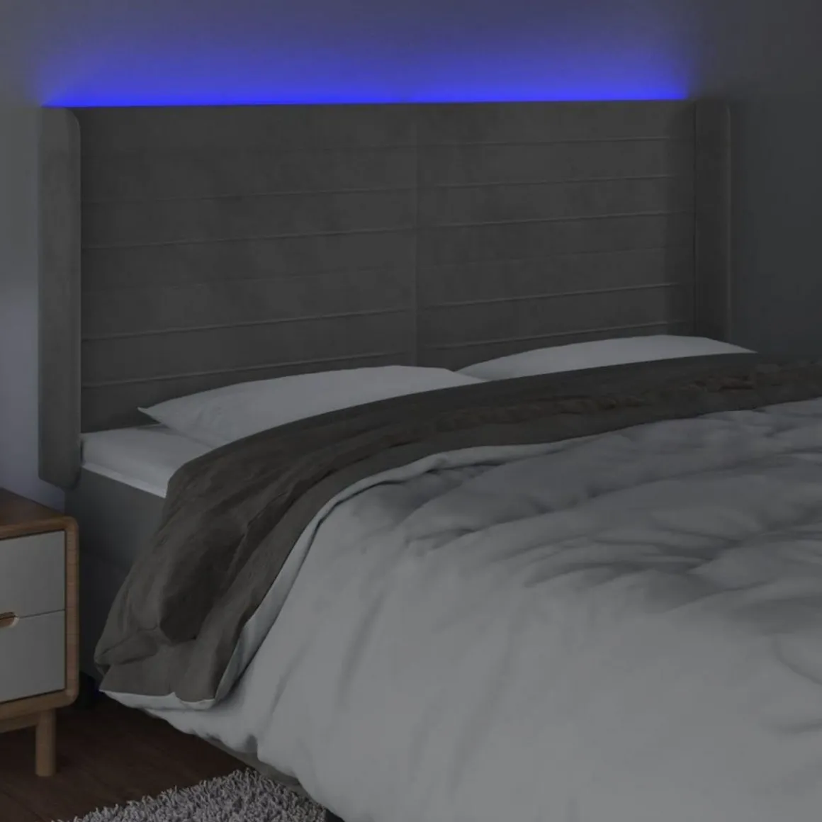 Tete de lit a LED Gris clair 203x16x118/128 cm Velours