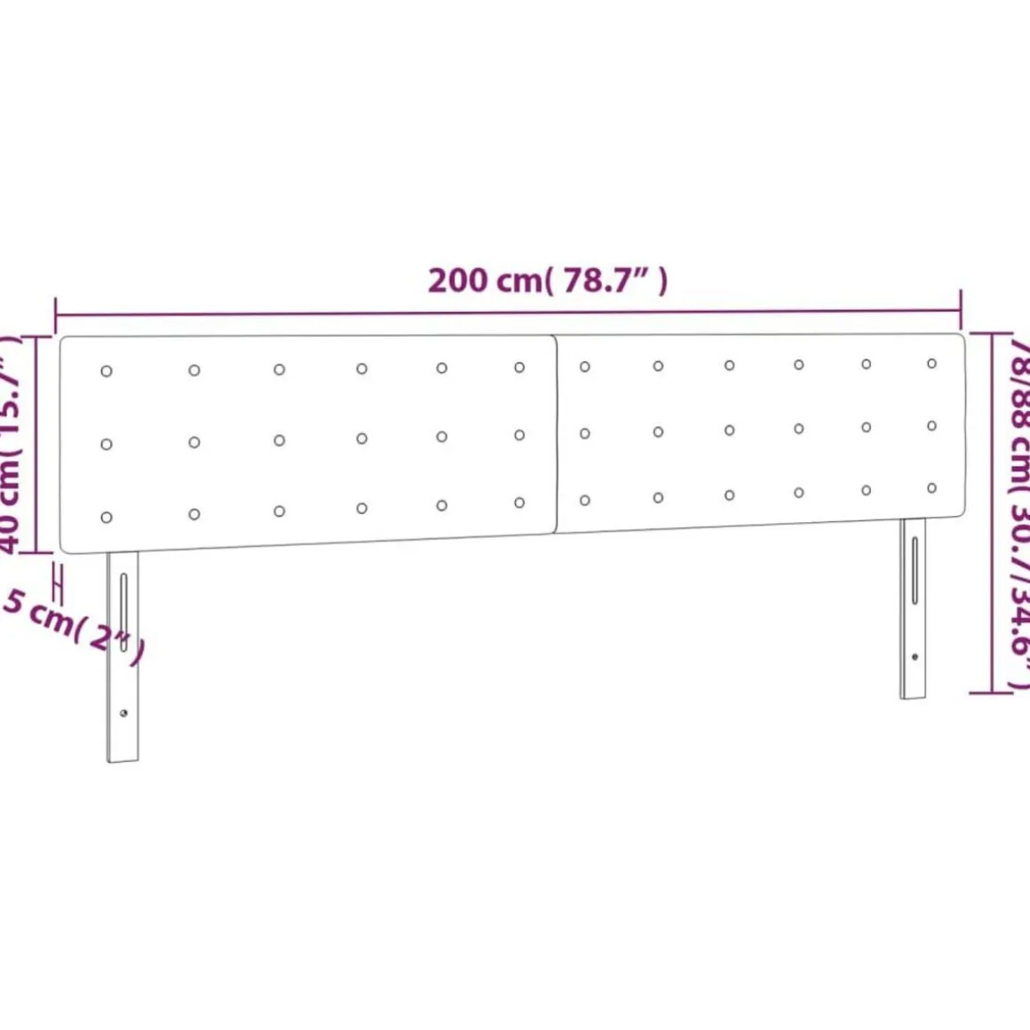 Tete de lit a LED Gris clair 200x5x78/88 cm Tissu