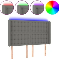 Tete de lit a LED Gris fonce 147x16x118/128 cm Tissu