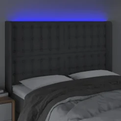 Tete de lit a LED Gris fonce 147x16x118/128 cm Tissu