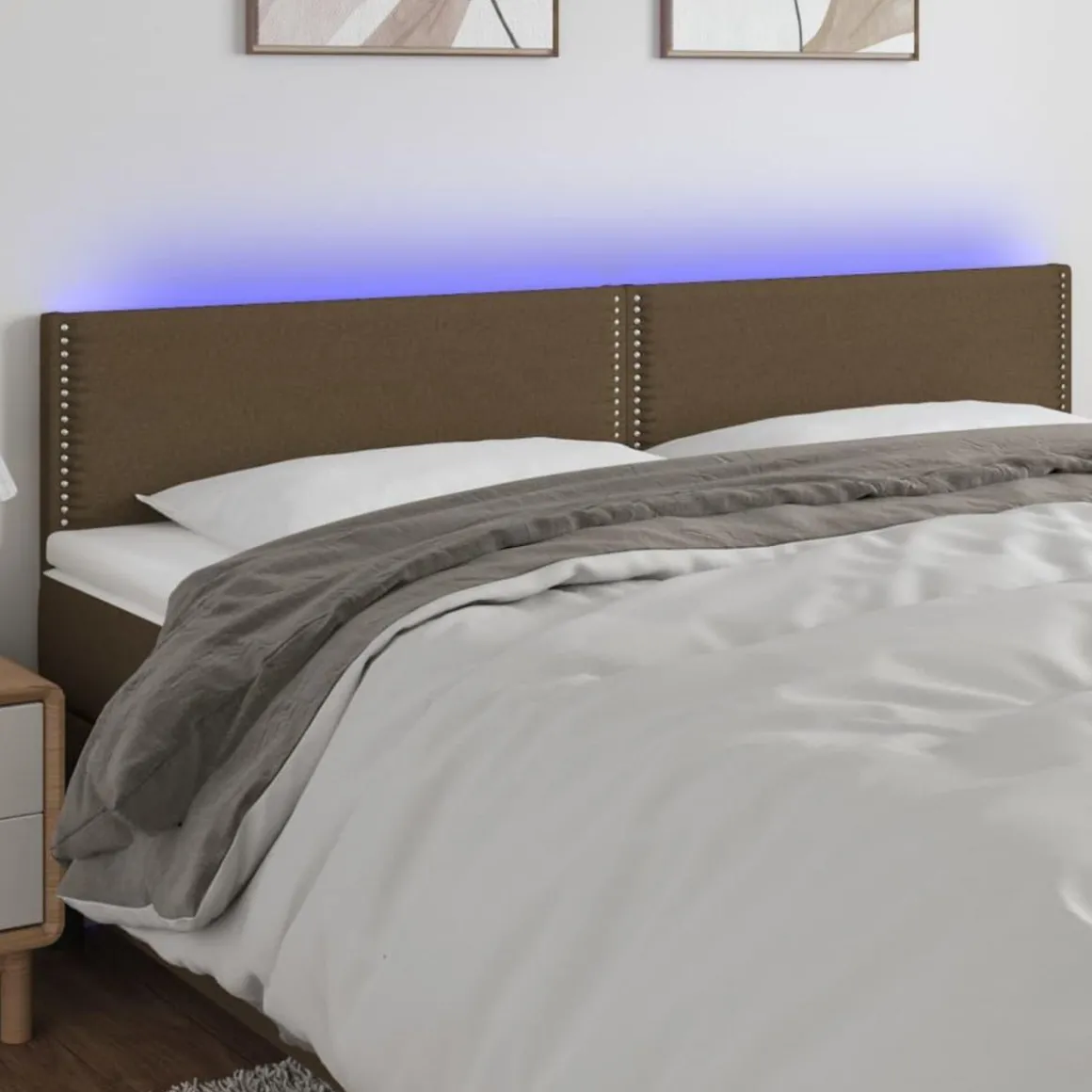 Tete de lit a LED Marron Fonce 180x5x78/88 cm Tissu