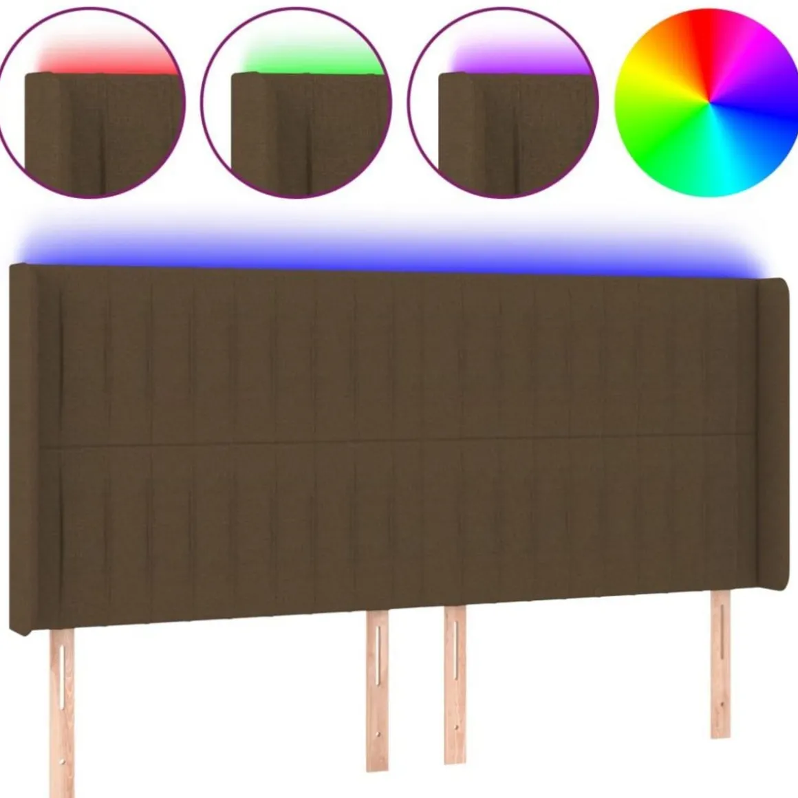 Tete de lit a LED Marron fonce 203x16x118/128 cm Tissu