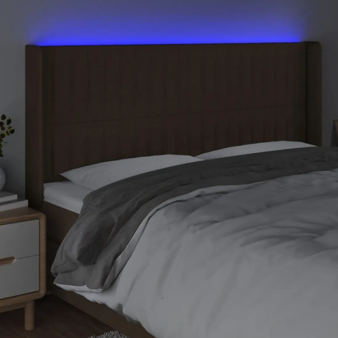 Tete de lit a LED Marron fonce 203x16x118/128 cm Tissu