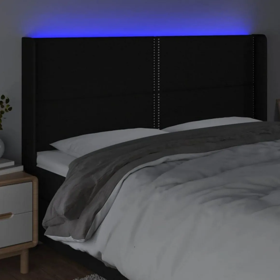 Tete de lit a LED Noir 163x16x118/128 cm Tissu