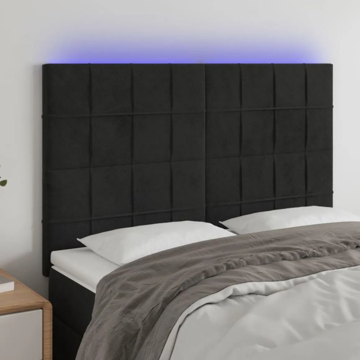 Tete de lit a LED Noir 144x5x118/128 cm Velours