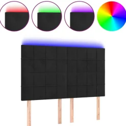 Tete de lit a LED Noir 144x5x118/128 cm Velours