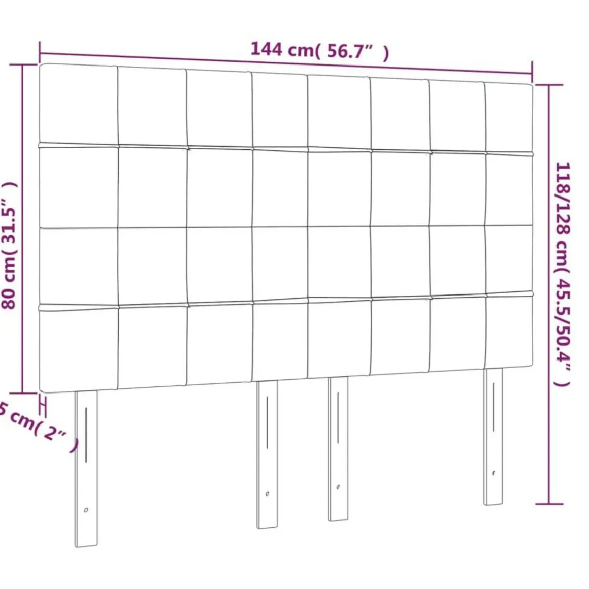 Tete de lit a LED Noir 144x5x118/128 cm Velours
