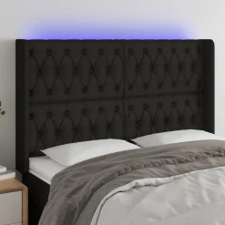 Tete de lit a LED Noir 147x16x118/128 cm Tissu