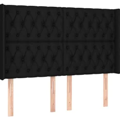 Tete de lit a LED Noir 147x16x118/128 cm Tissu