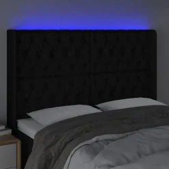 Tete de lit a LED Noir 147x16x118/128 cm Tissu