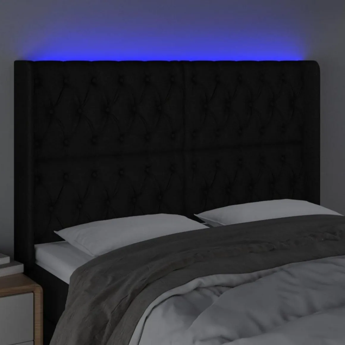 Tete de lit a LED Noir 147x16x118/128 cm Tissu