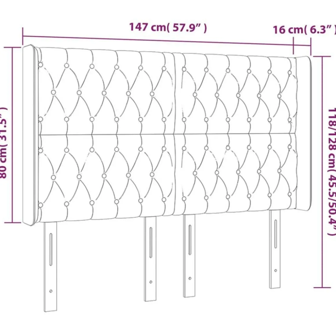 Tete de lit a LED Noir 147x16x118/128 cm Tissu