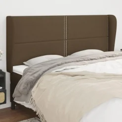 Tete de lit avec oreilles Marron fonce 183x23x118/128 cm Tissu