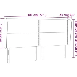 Tete de lit avec oreilles Marron fonce 183x23x118/128 cm Tissu
