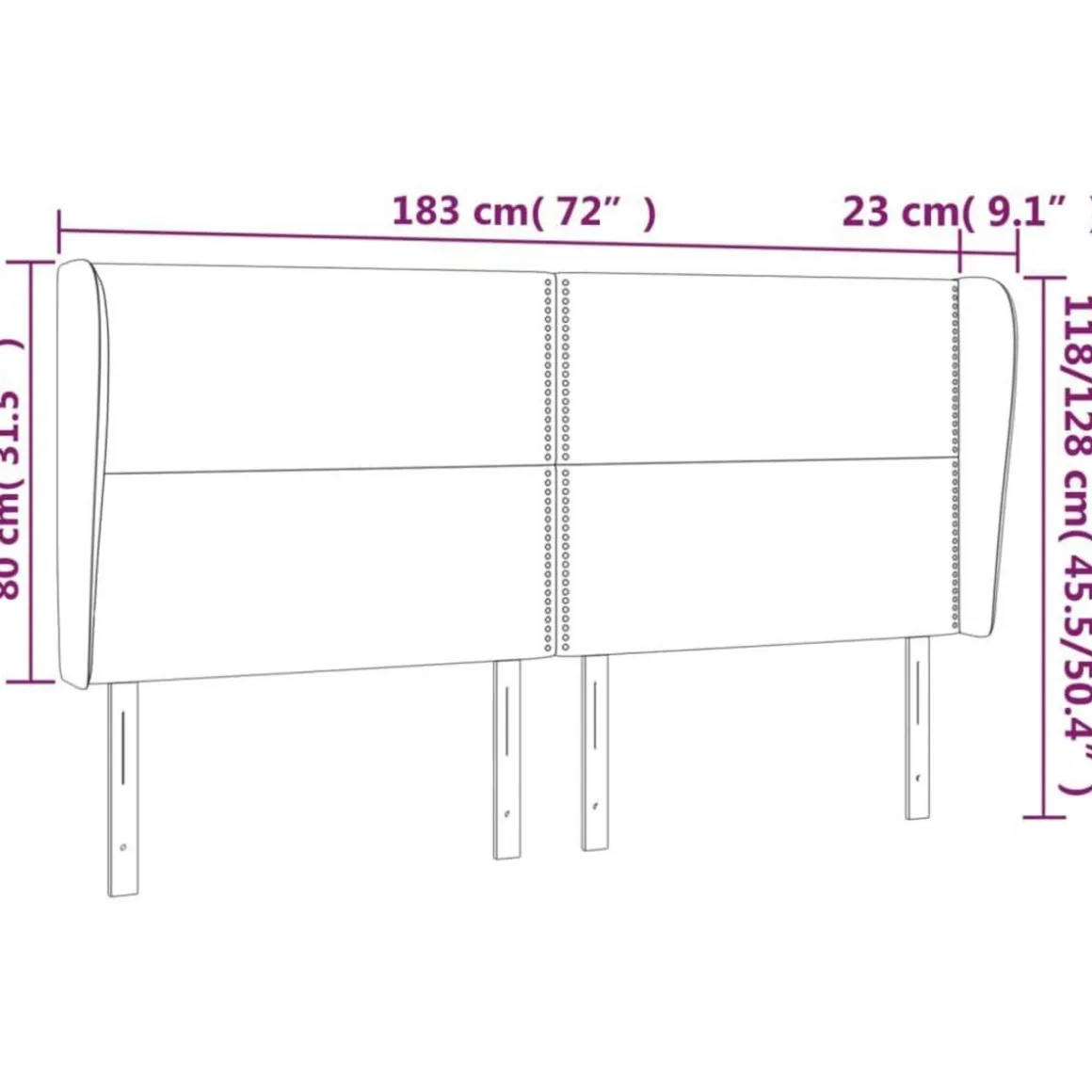 Tete de lit avec oreilles Marron fonce 183x23x118/128 cm Tissu