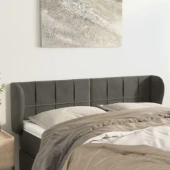 Tete de lit avec oreilles Gris fonce 147x23x78/88 cm Velours