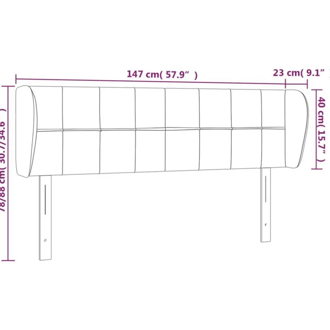 Tete de lit avec oreilles Gris fonce 147x23x78/88 cm Velours