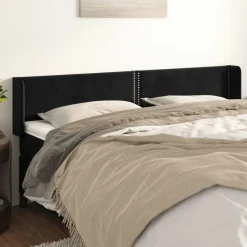 Tete de lit avec oreilles Noir 163x16x78/88 cm Velours