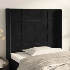 Tete de lit avec oreilles Noir 103x16x118/128 cm Velours