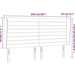 Tete de lit avec oreilles Gris fonce 203x23x118/128 cm Tissu