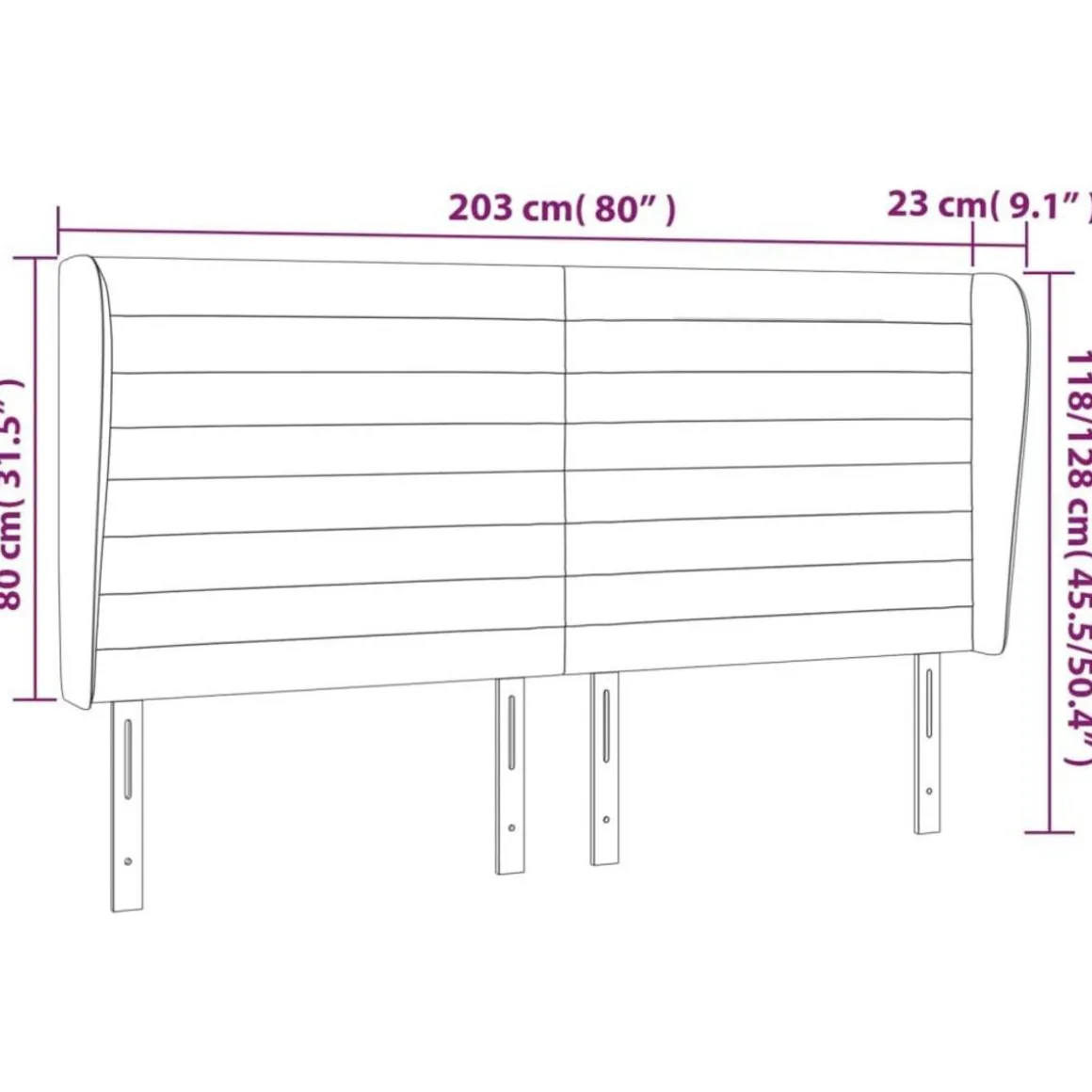 Tete de lit avec oreilles Gris fonce 203x23x118/128 cm Tissu