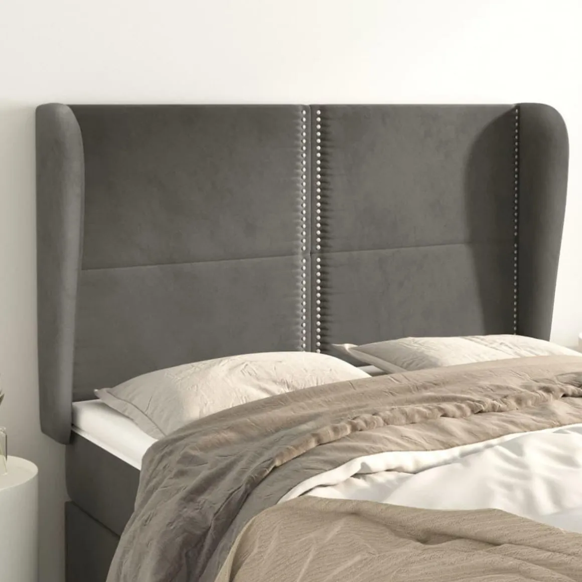 Tete de lit avec oreilles Gris fonce 147x23x118/128 cm Velours