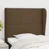 Tete de lit avec oreilles Marron fonce 103x23x118/128 cm Tissu