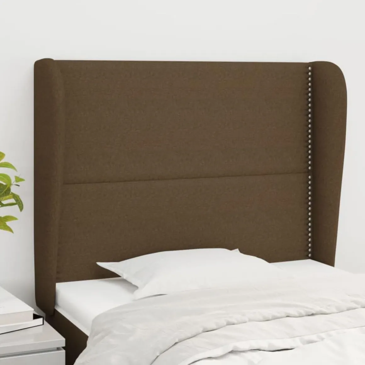 Tete de lit avec oreilles Marron fonce 103x23x118/128 cm Tissu