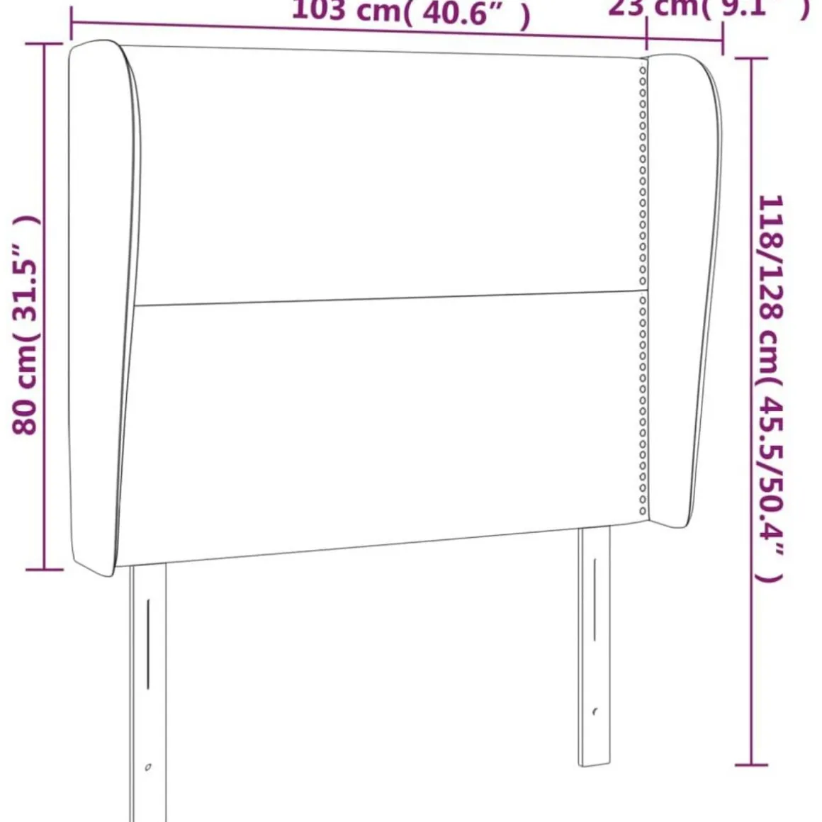 Tete de lit avec oreilles Marron fonce 103x23x118/128 cm Tissu