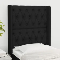 Tete de lit avec oreilles Noir 83x16x118/128 cm Tissu