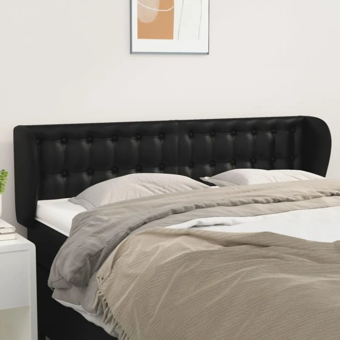 Tete de lit avec oreilles Noir 147x23x78/88 cm Similicuir