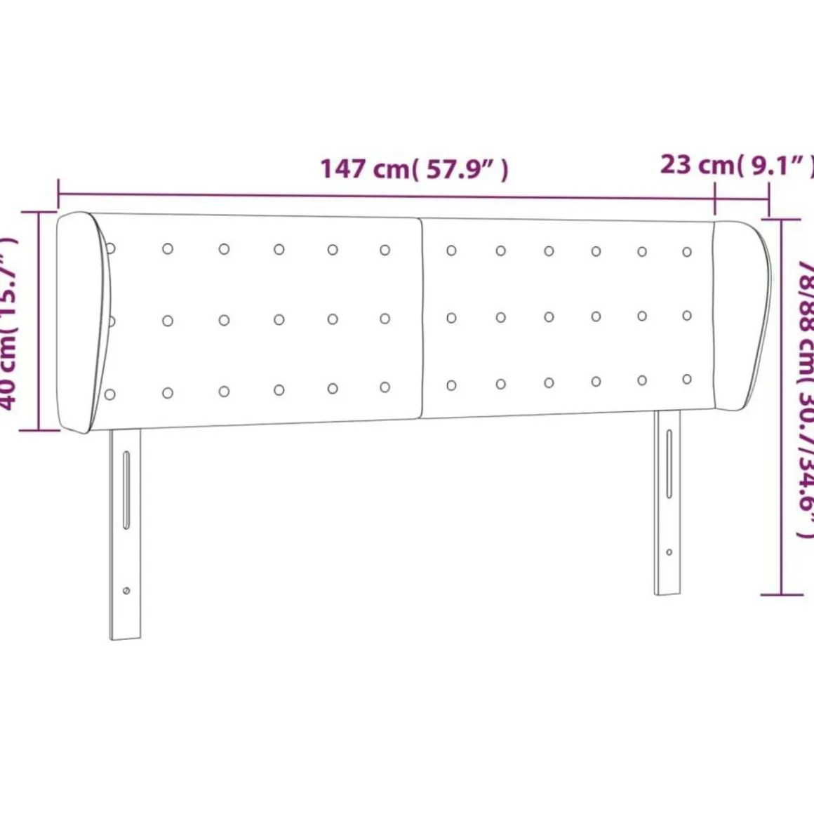 Tete de lit avec oreilles Noir 147x23x78/88 cm Similicuir