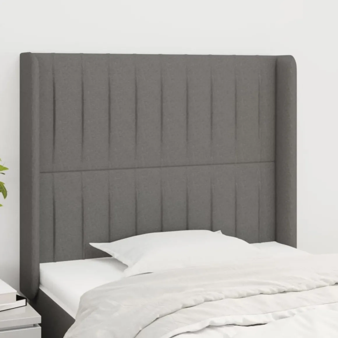 Tete de lit avec oreilles Gris fonce 83x16x118/128 cm Tissu