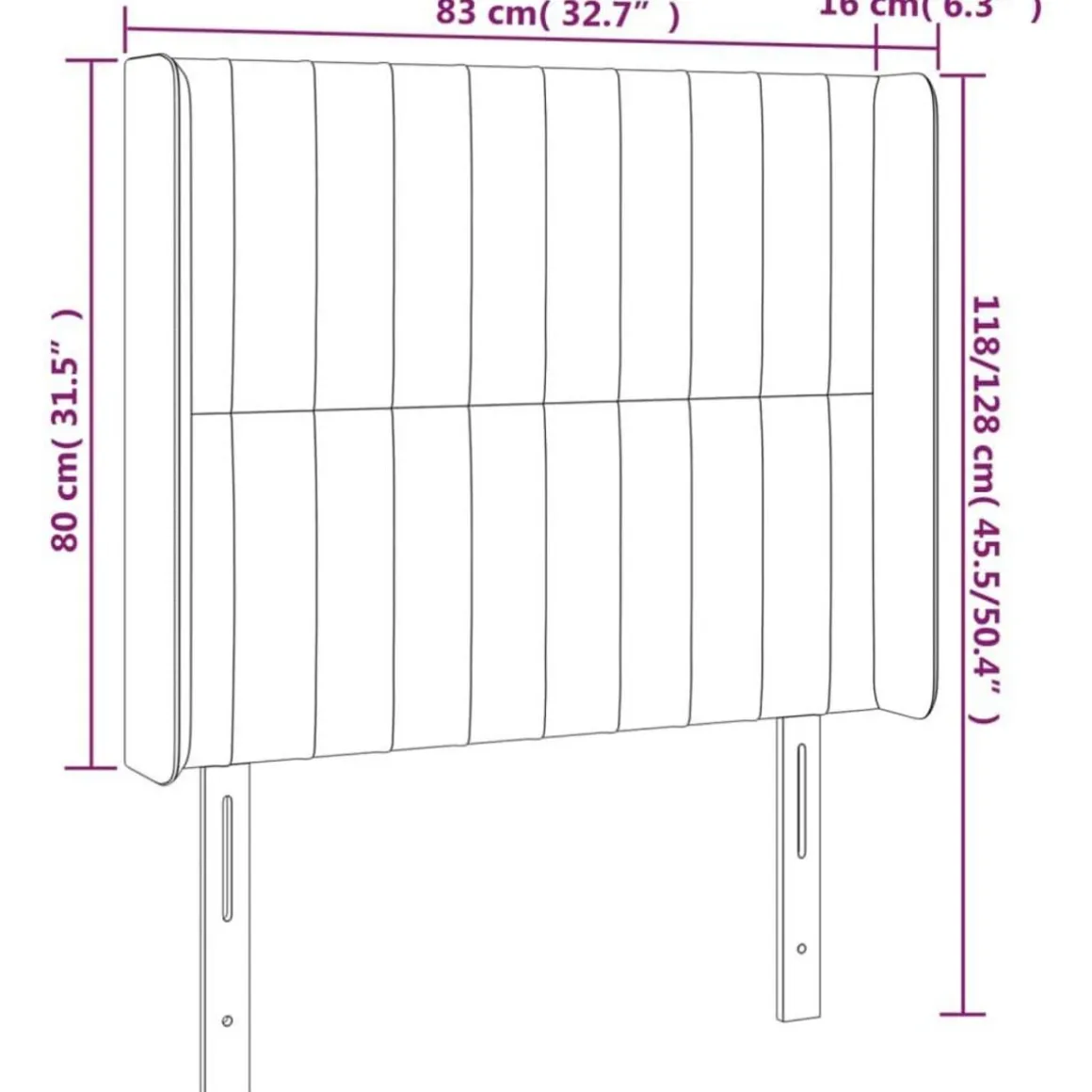 Tete de lit avec oreilles Gris fonce 83x16x118/128 cm Tissu