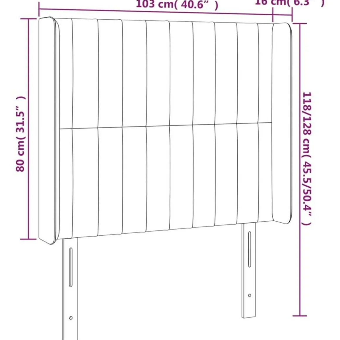 Tete de lit avec oreilles Gris clair 103x16x118/128 cm Velours