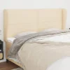 Tete de lit avec oreilles Creme 163x23x118/128 cm Tissu