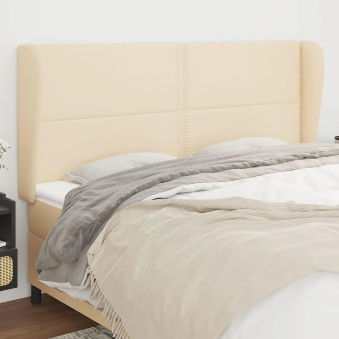 Tete de lit avec oreilles Creme 163x23x118/128 cm Tissu