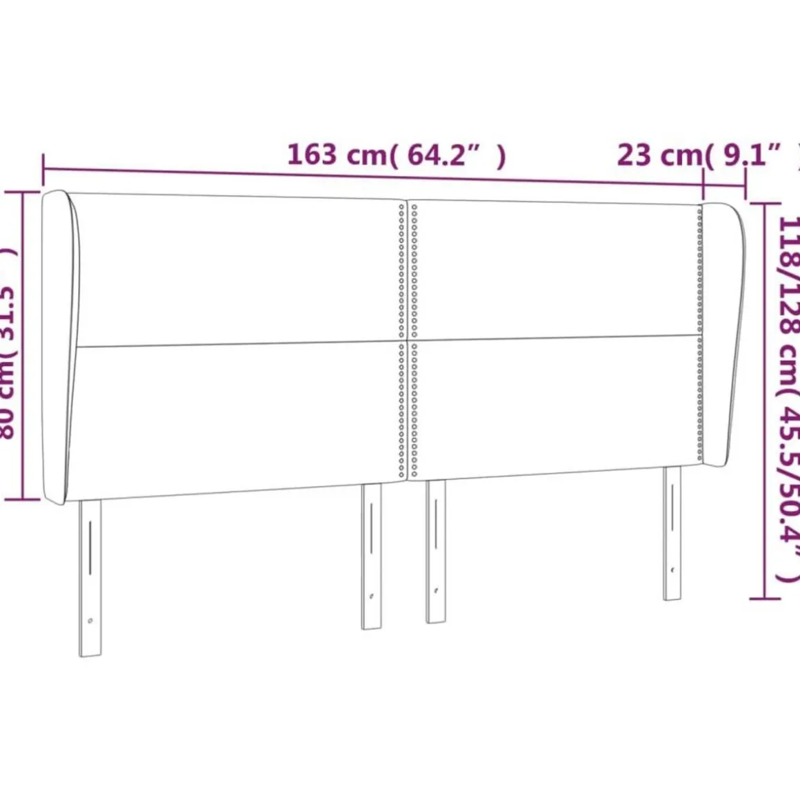 Tete de lit avec oreilles Creme 163x23x118/128 cm Tissu
