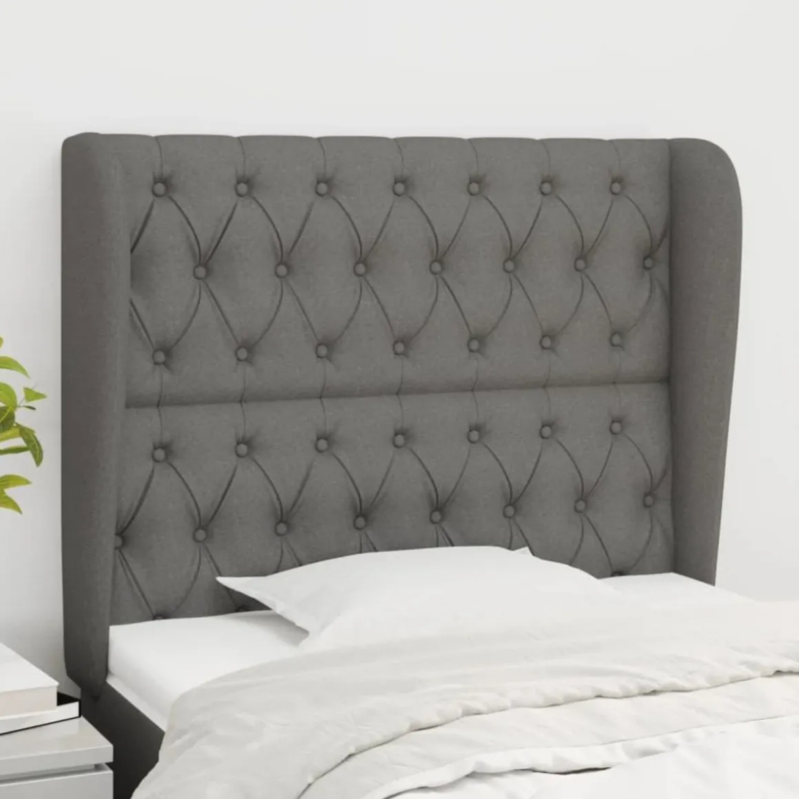 Tete de lit avec oreilles Gris fonce 93x23x118/128 cm Tissu