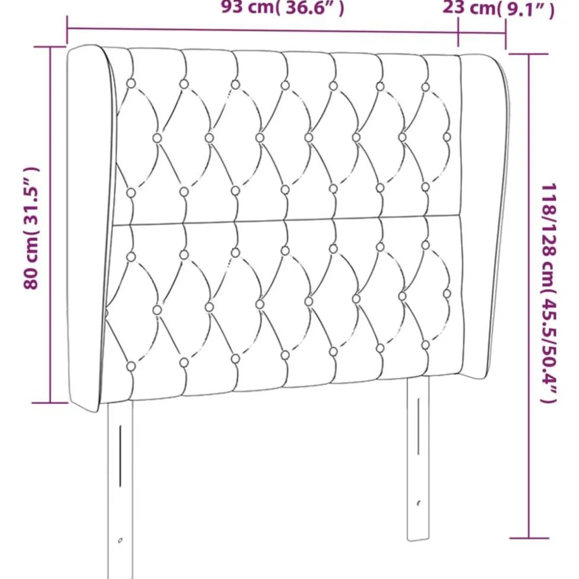 Tete de lit avec oreilles Gris fonce 93x23x118/128 cm Tissu