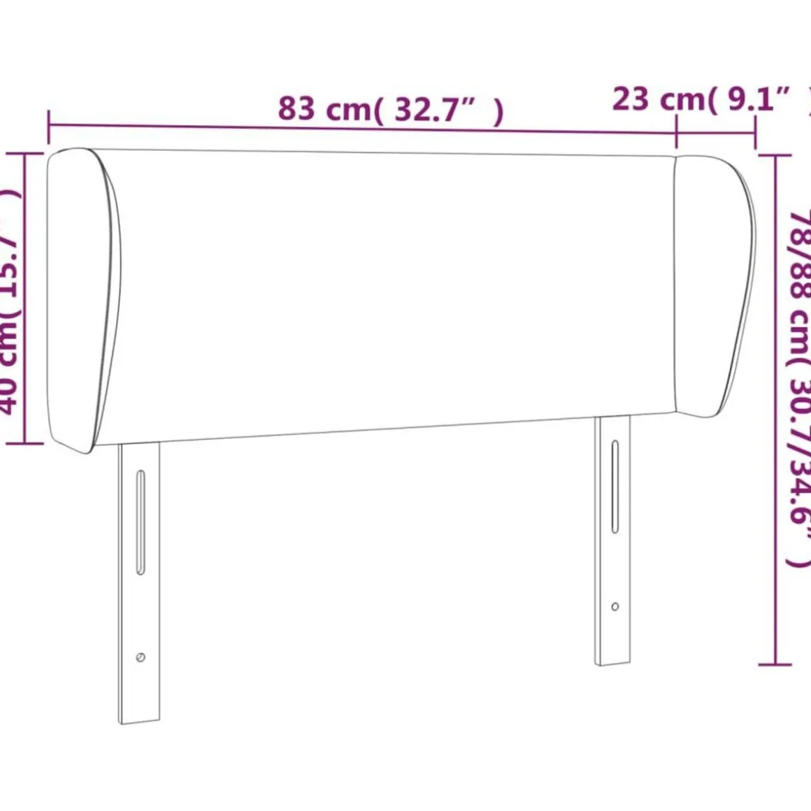 Tete de lit avec oreilles Noir 83x23x78/88 cm Tissu