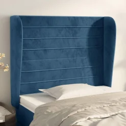 Tete de lit avec oreilles Bleu fonce 103x23x118/128 cm Velours