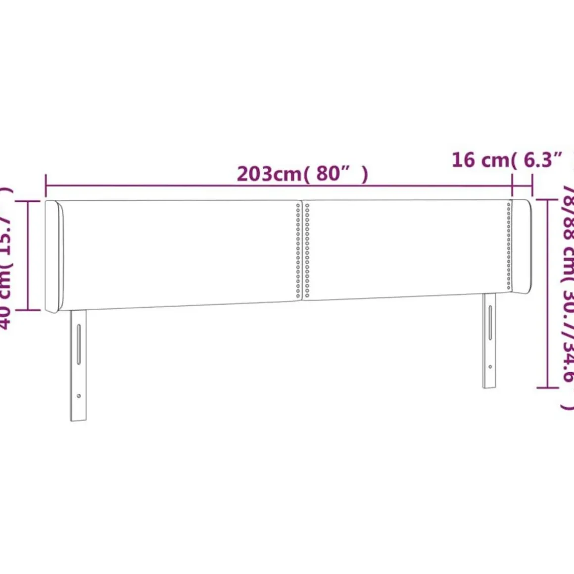 Tete de lit avec oreilles Noir 203x16x78/88 cm Velours