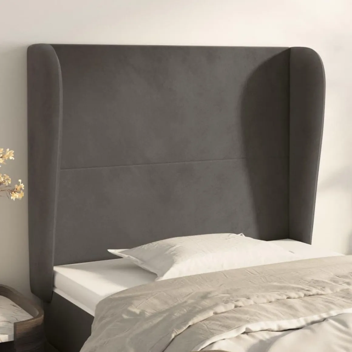 Tete de lit avec oreilles Gris fonce 103x23x118/128 cm Velours