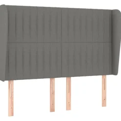 Tete de lit avec oreilles Gris fonce 147x23x118/128 cm Tissu