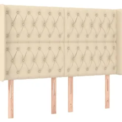 Tete de lit avec oreilles Creme 163x16x118/128 cm Tissu