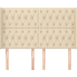 Tete de lit avec oreilles Creme 163x16x118/128 cm Tissu